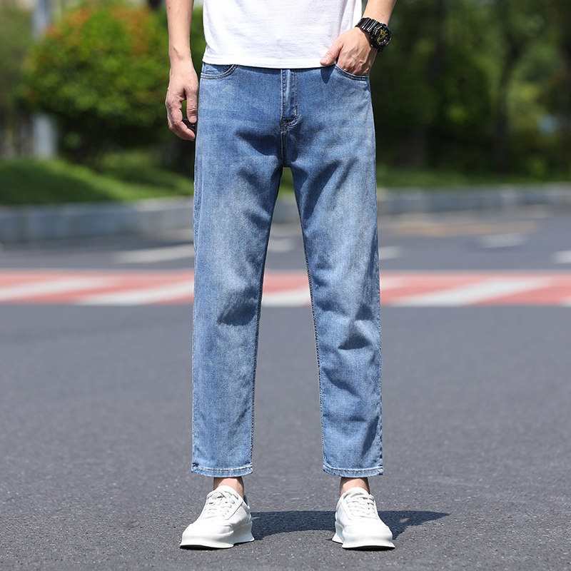 吉祥牛九分牛仔裤男宽松直筒薄款弹力休闲裤子夏季
