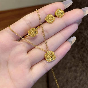 金包银拉丝镂空小方糖吊坠耳钉爆闪戒子可调节活口指环送女友老婆