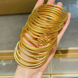 金包银古法传承磨砂素圈手镯女实心黄金色手环手链生日礼物送女友