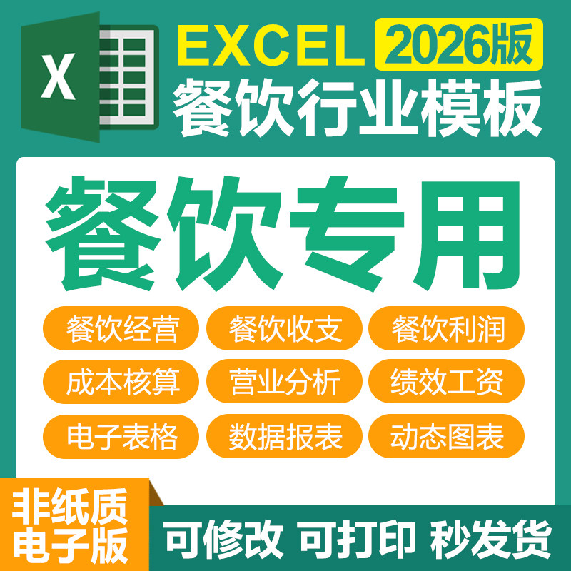 Excel电子表格管理系统餐饮专用开餐饮店经营收支利润成本分析