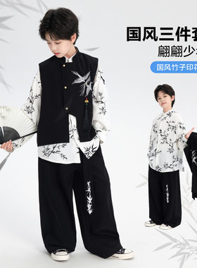 大童男装一米二三四五六年级七八九十岁小孩夏衣中式汉服唐装套装