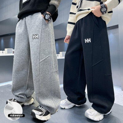 中童男装一米二三四五六年级七八九十岁小孩男裤子加绒休闲卫冬裤