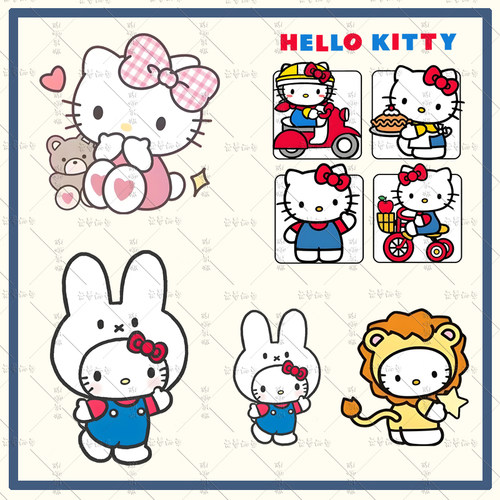 卡通可爱KT猫凯蒂猫女装新款烫画贴服饰辅料服装diy白墨烫画印花