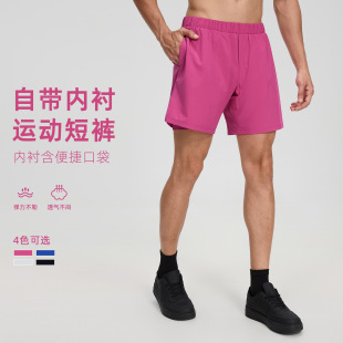 欧美夏季宽松休闲运动短裤男款薄款透气带内衬户外跑步健身裤