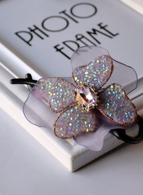 包邮韩国进口水晶镐石花朵弹簧横夹顶夹盘发马尾CHRIST正品发饰