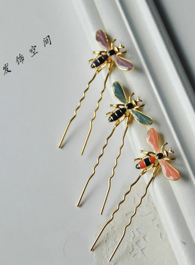 韩版进口蜜蜂发簪发夹CHRIST正品发饰头饰 半发盘发多用