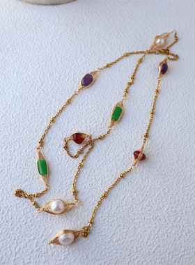 设计新款新中式旗袍天然淡水珍珠玛瑙水晶轻奢小众绕线宫廷风