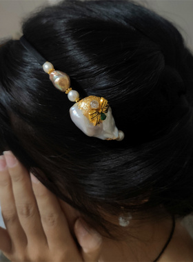 一物一图设计款在逃公主系列大巴洛克珍珠金箔珍珠卡通蝴蝶结发箍