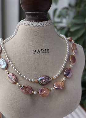 设计新款简约天然百搭淡水珍珠锁骨链欧美手工天然石彩色项链