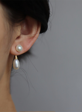 suu 设计款法式简约气质名媛风韩版清新甜美淡水珍珠耳环耳钉两用