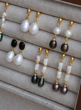 天然淡水荷花朵复古宫廷不过敏钛钢长款耳环耳饰女