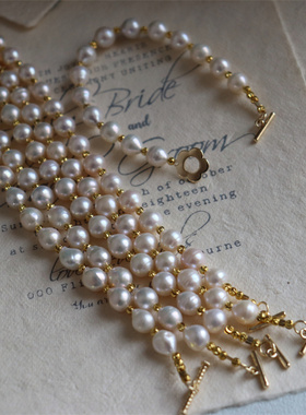 suu 设计款 简约巴洛克淡水珍珠手链8-9毫米高亮旁水滴珍珠手链