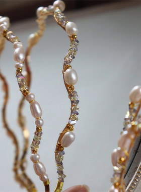 suu 设计款韩国新丽 清新水晶珍珠混搭波浪金属发箍洗脸发卡