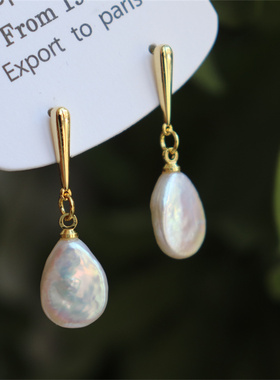 设计新款 简约复古文艺ins轻奢风名媛淡水珍珠贝母925银针耳钉