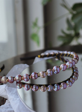 新款发饰复古气质感高颅顶天然淡水珍珠手工绕线发头箍发夹女