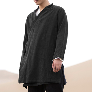 风男装亚麻男士中长款男士汉服外套F80P85图片