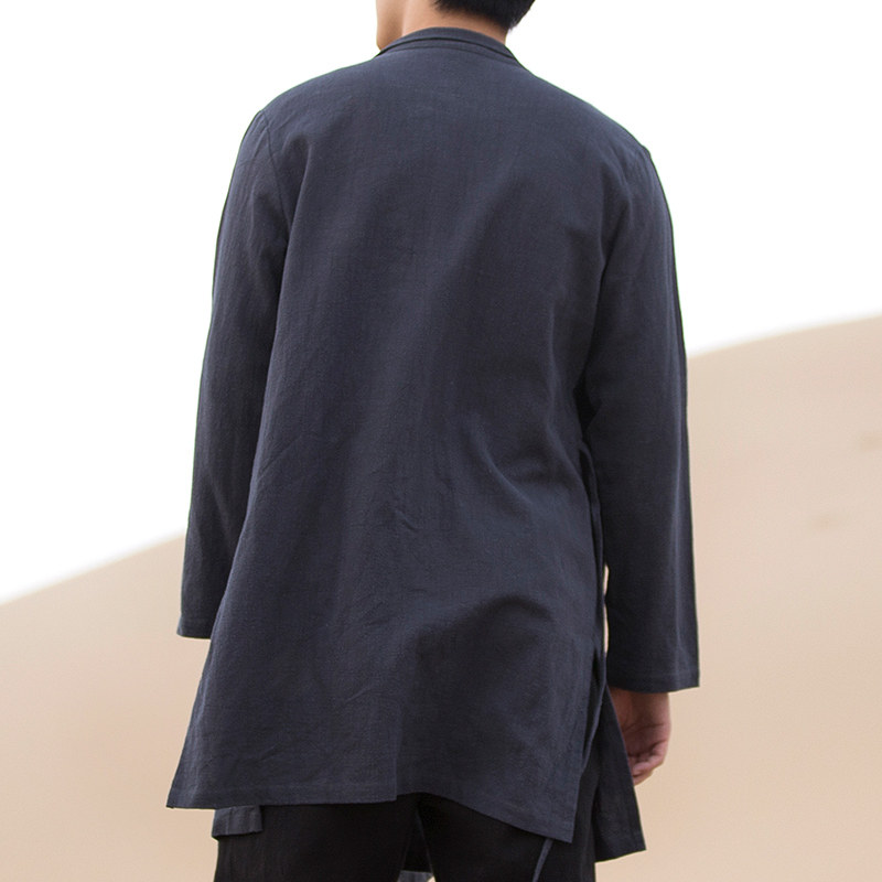 风男装亚麻男士中长款男士汉服外套F80P85,男装民族服装,钱塘802
