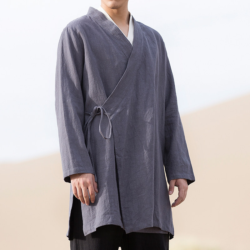 风男装亚麻男士中长款男士汉服外套F80P85,男装民族服装,钱塘802