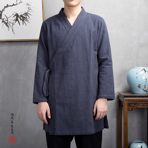 风男装棉麻男士中长款禅意汉服外套F80P85图片
