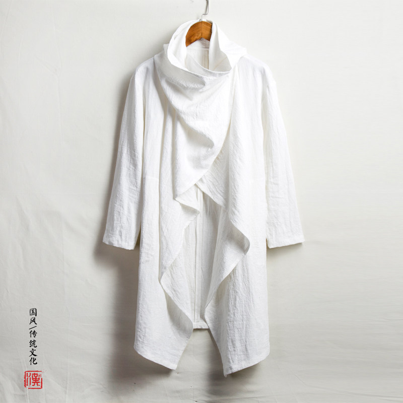 风男装棉麻禅意中长款男士风衣外套F23P98图片