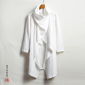 风男装棉麻禅意中长款男士风衣外套F23P98图片