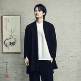 风棉麻提花中长款翻领男士风衣外套F55P120，男装风衣，钱塘802