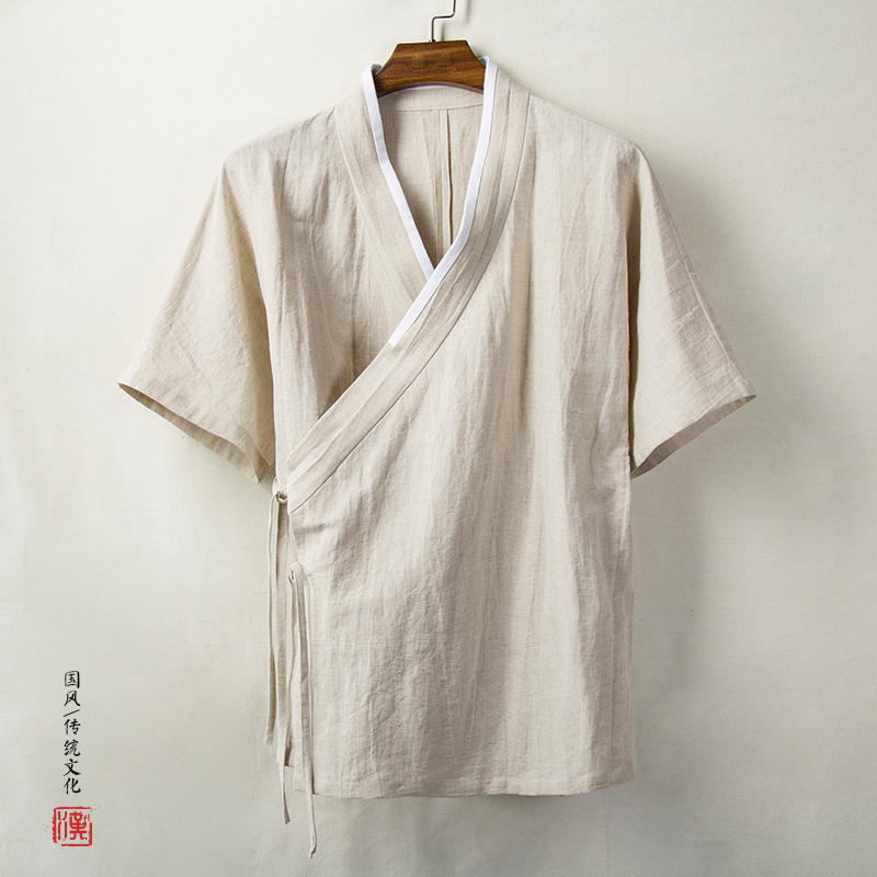 2024春夏新款风棉麻男士汉服短袖外套C60P75，男装民族服装，钱塘802