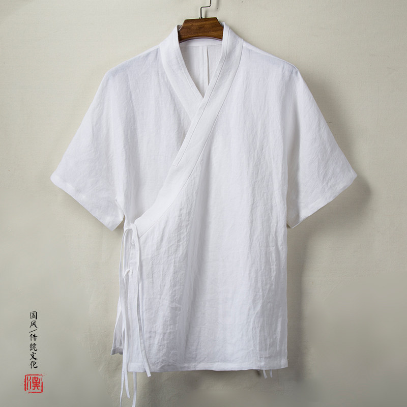 2025春夏新款风棉麻男士汉服短袖外套C60P75,男装T恤,钱塘802