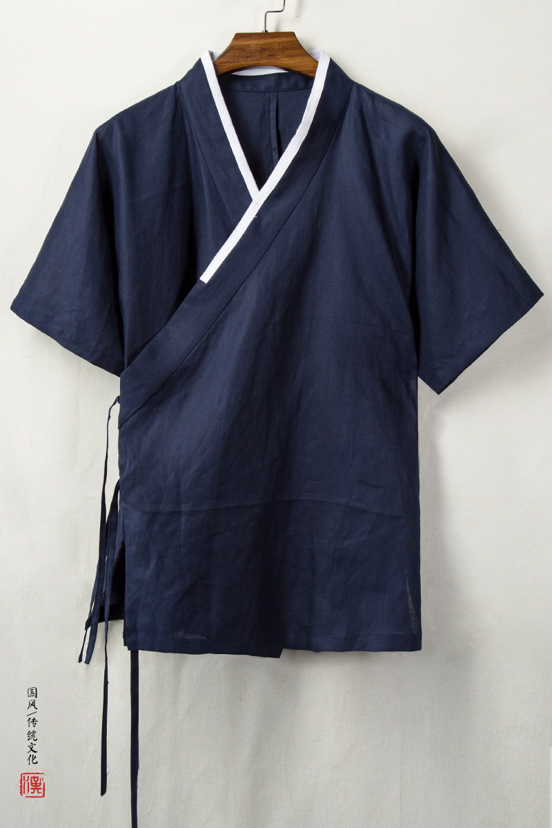 2025春夏新款风棉麻男士汉服短袖外套C60P75,男装T恤,钱塘802
