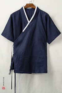 2025春夏新款风棉麻男士汉服短袖外套C60P75图片