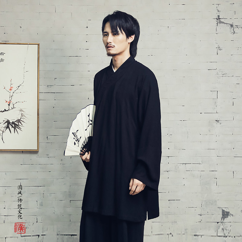 秋冬新款风棉麻中长款汉服男士道袍F105P95,男装民族服装,钱塘802