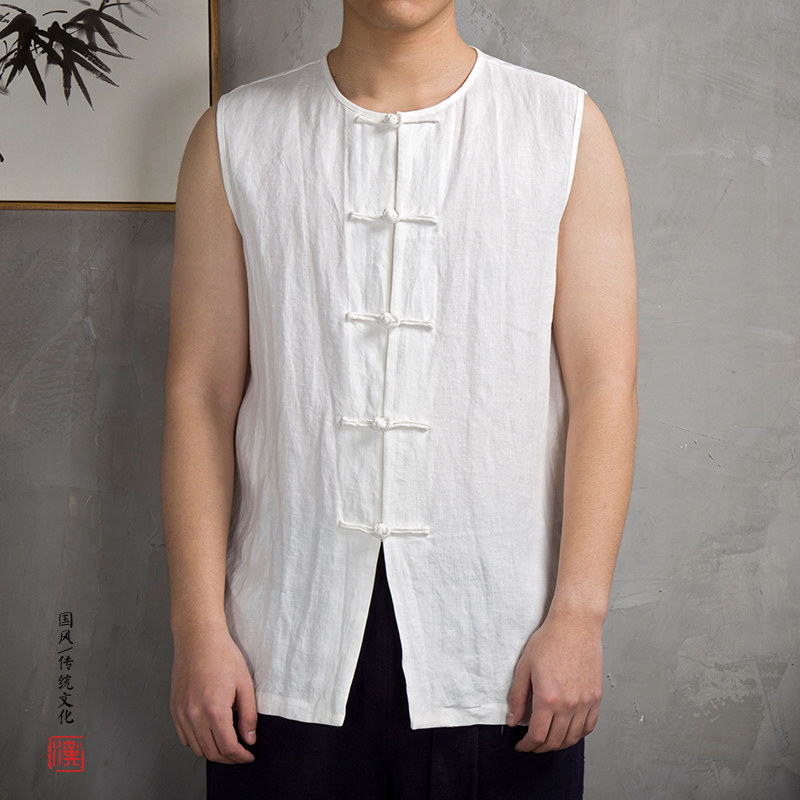 春夏新款风男装无袖盘扣棉麻背心马褂t221p60图片