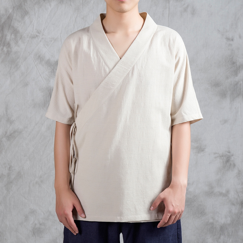 夏装新款风男装棉麻汉服短袖C95P65，男装民族服装，钱塘802