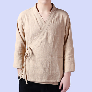 春夏新款男装亚麻男士汉服C81P75,汉服搭配腰间玉佩图片