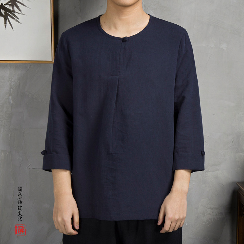 风男装亚麻男士七分袖中式T恤T213P60,男装T恤,钱塘802