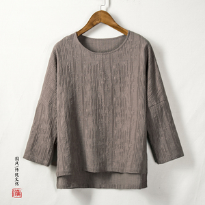 风男装七分袖棉麻男士T恤T205P60图片