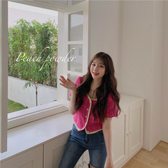 Real shot real price plum powder white first small fragrance short sleeve lady top