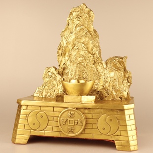 精工纯铜金山银山大号铜泰山招财进宝黄铜靠山招贵人事业有成摆件