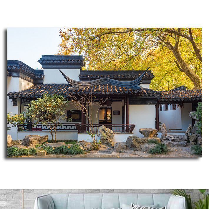 江苏苏州园林江南水乡建筑海报制作客厅房间酒店贴画墙画自粘画