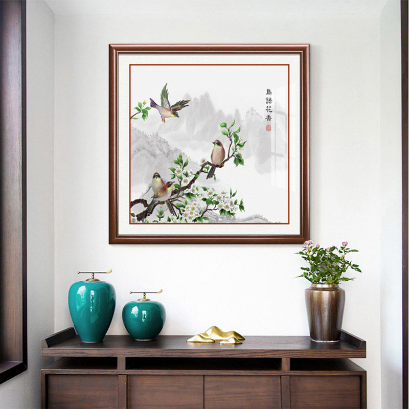 客厅餐厅玄关新中式招财花鸟挂画