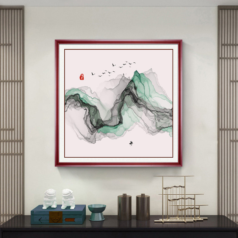 禅意山水风景挂画新中式镇宅装饰画简约客厅餐厅玄关走廊过道壁画