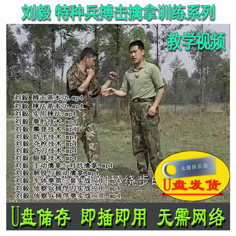 刘毅 特种兵搏击擒拿训练系列全集U盘视频 基本功军体拳实战摔法