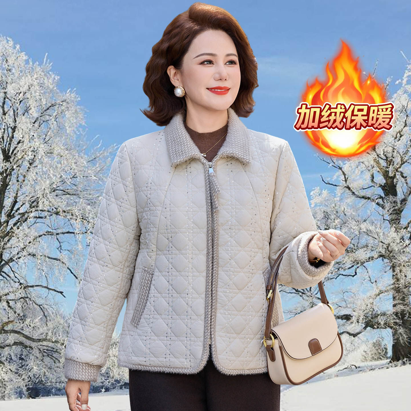 妈妈秋冬装加绒加厚棉服女2026新款中老年人轻薄保暖棉袄外套短款