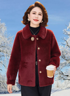 妈妈秋冬款水貂绒外套女2025新款阔太太洋气高贵皮毛一体大衣短款