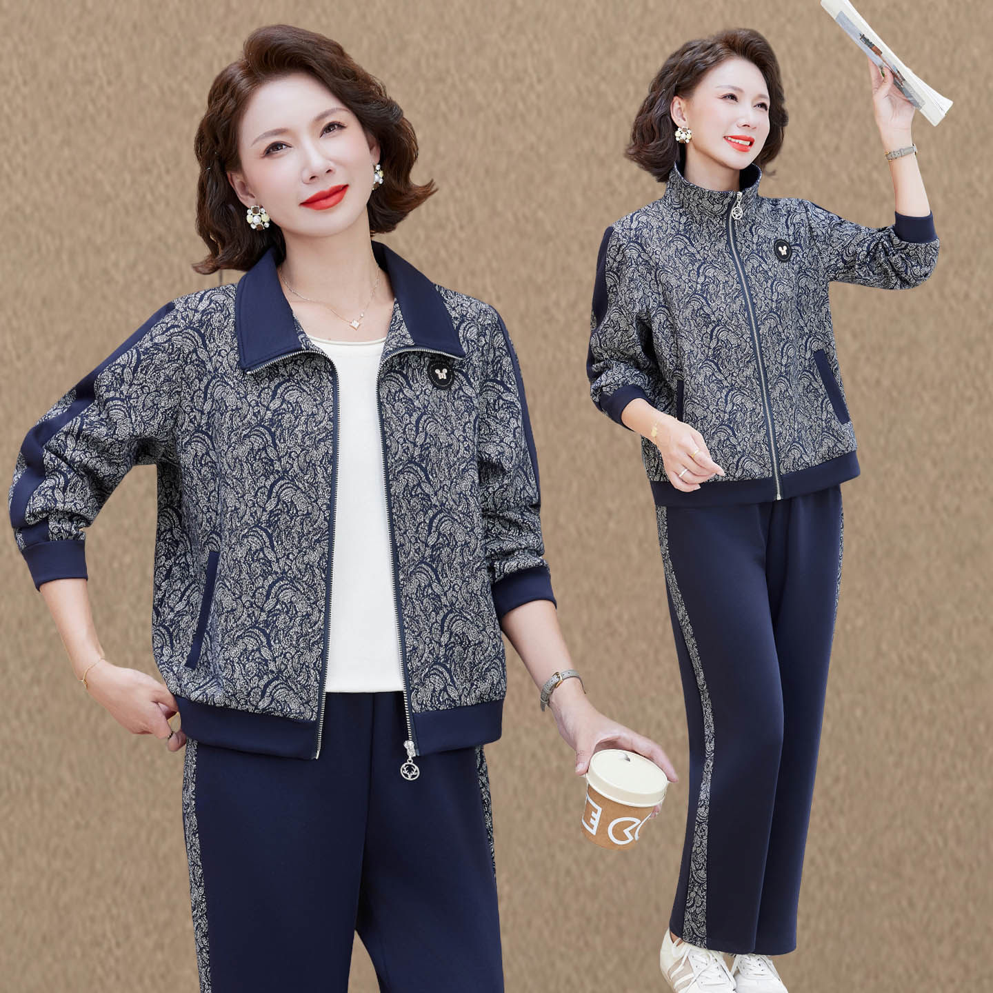 妈妈秋装时尚运动套装女2025新款中老年春秋款上衣洋气减龄两件套