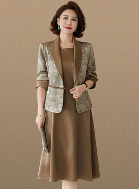 妈妈秋装套装连衣裙中老年人春秋季短外套裙子两件套裙女2025新款