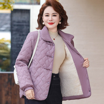 妈妈冬装棉服外套新款中老年人洋气加绒保暖棉袄小个子棉衣女短款