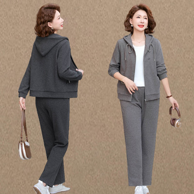 妈妈秋装2025新款运动服套装中老年春秋外套洋气夹克上衣两件套女