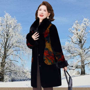 中老年女装水貂绒大衣妈妈装加厚皮毛一体奶奶高贵中长款皮草外套