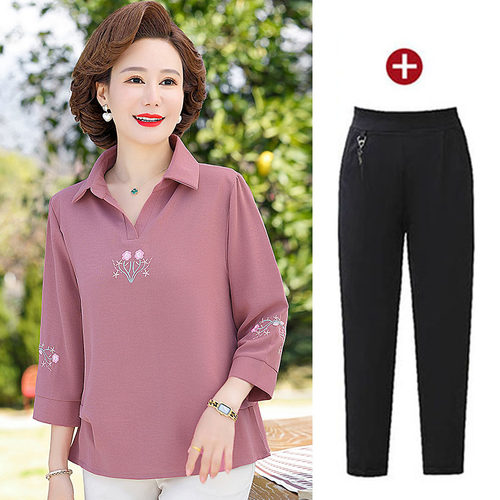 妈妈夏装t恤上衣雪纺衫